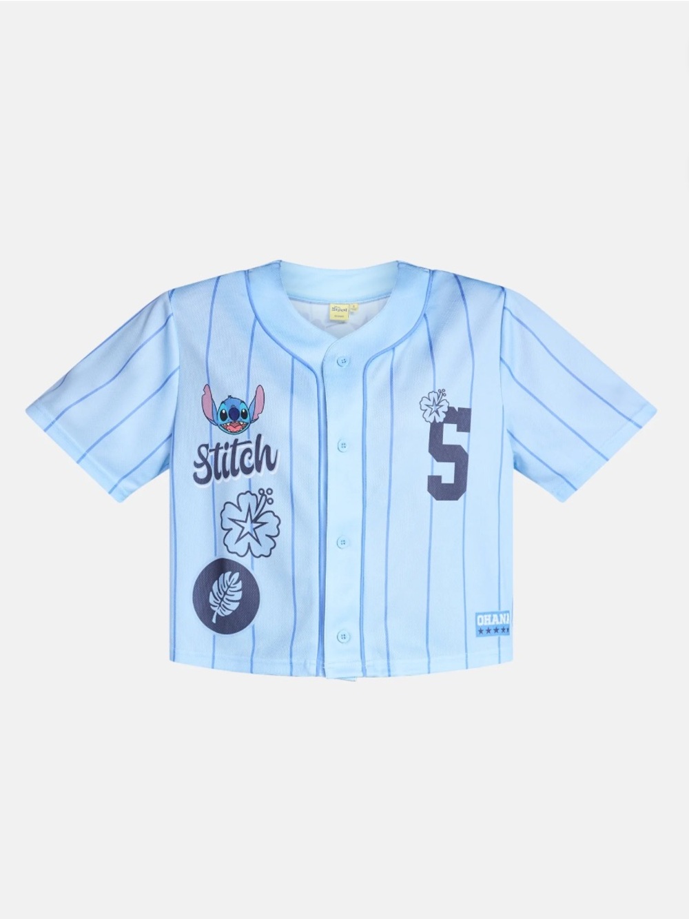 Disney Light Blue Stitch Button-Front Baseball Shirt